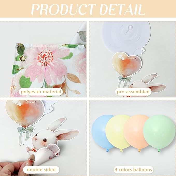 Some Bunny is One Decorations, 142PCS First Birthday Decorations with Backdrop, Hanging Swirls Ceiling Decoration and Balloons for Girl Rabbit Themed Party