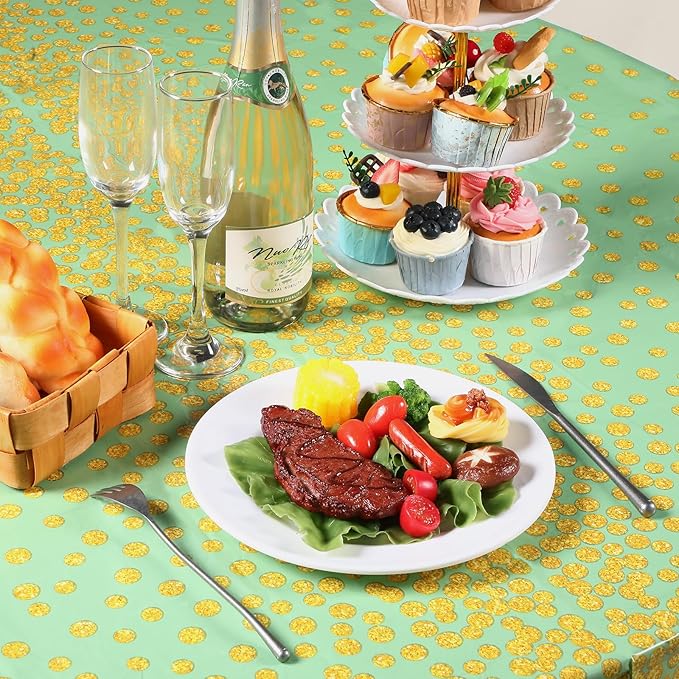 VitalCozy Round Dot Tablecloth 84 Inch Plastic Table Cover Polka Dot Confetti Tablecloths for Easter 2026 Graduation Prom Wedding Birthday Spring Party Supplies(Sage Green and Gold,3 Pcs)