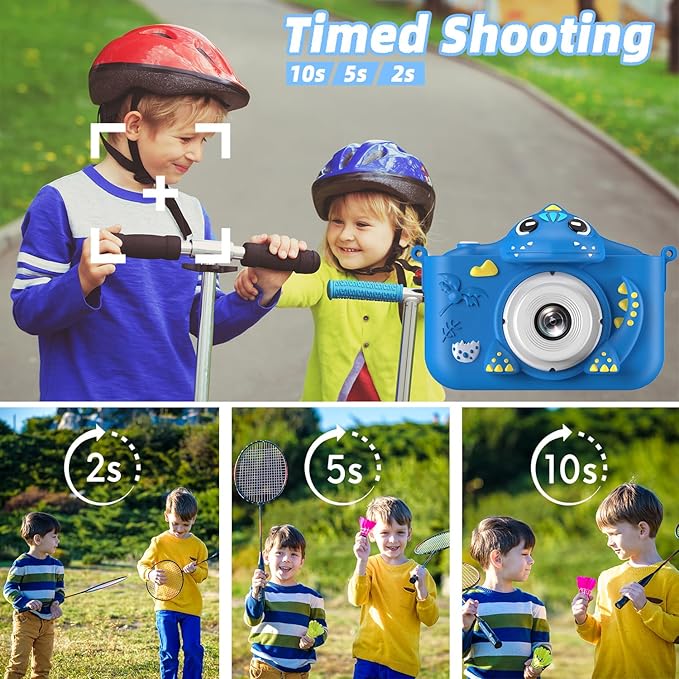 Kids Camera for Girls Boys Toddlers Childrens Age 3-8 Digital Selfie with 64GB Card for Son Daughter Grandson Granddaughter Christmas Birthday Gifts
