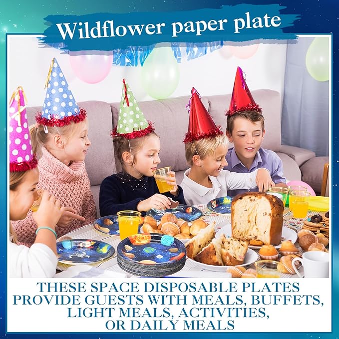 60 Pcs Space Theme Party Decorations 9 Inch Astronaut Outer Space Paper Plates Solar System Birthday Party Supplies for Kids Galaxy Planet Rocket Ship Theme Decoration