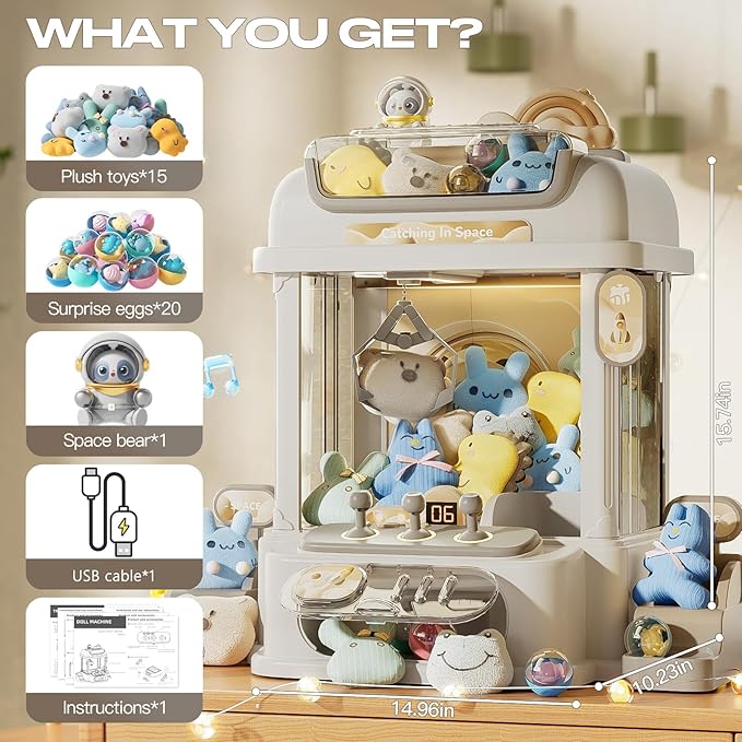 Remote Control Claw Machine for Kids, Mini Vending Machines Candy Grabber Prize Dispenser Toys for Girls, Arcade Game Machine with Light Sounds, Birthday Gifts Toys Age 3 Years (White)