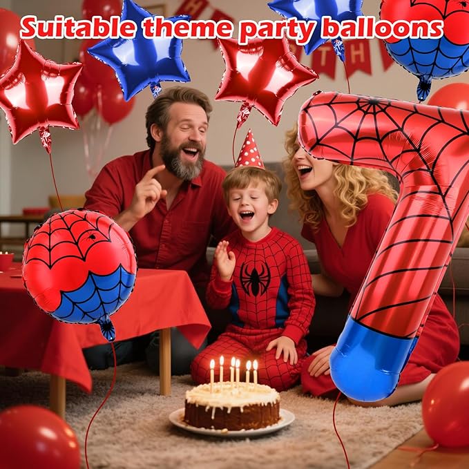 40 Inch Spider Theme Number Balloon, Number Block Foil Number 7 Balloons Large Big Numbers Helium Balloon for Girls Boys 7th Birthday Theme Party Decorations (Number 7)