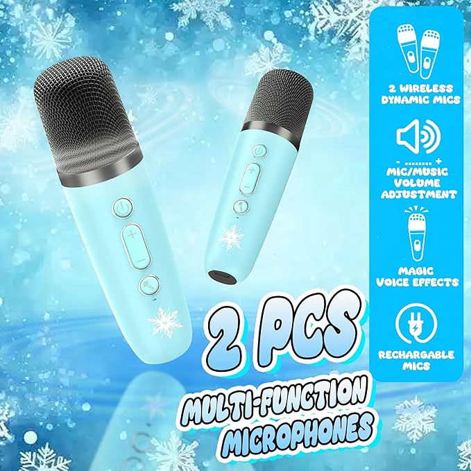 Kids Karaoke Machine for Kids Frozen Toys Gift, Mini Karaoke Machine with 2 Wireless Microphones for Girl 3 4 5 6 7 8 Year Old Girl Birthday Gifts for 4 5 6 7 8 Year Old