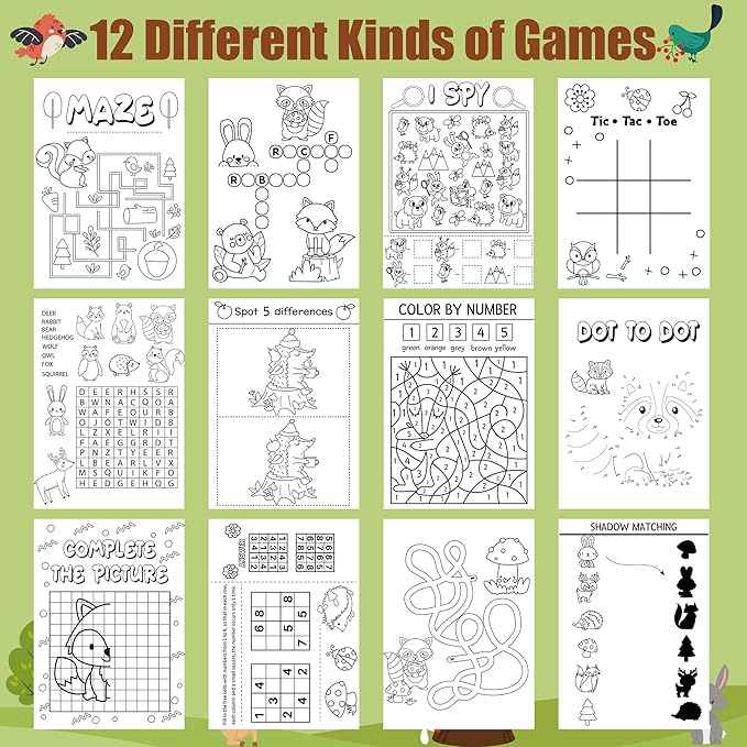 Dvbonike 24Pcs Woodland Animals Activity Books for Kids Forest Creatures Mini Fun Games Coloring Book in Bulk Wild Party Favors Goodie Bags Stuffers for Birthday Classroom School Rewards Supplies