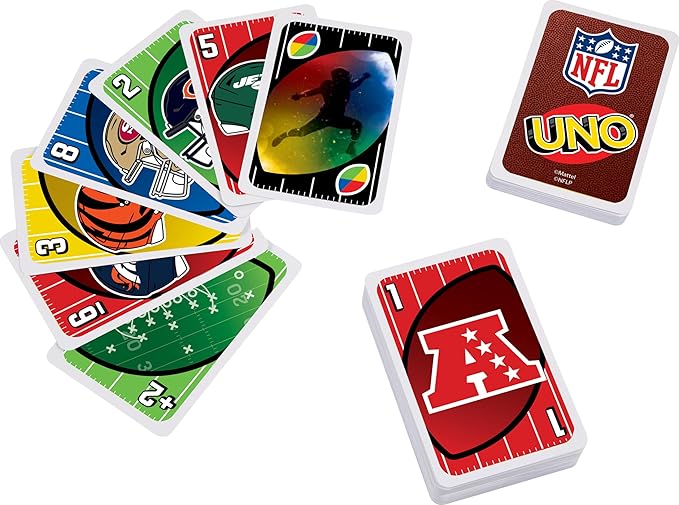 Mattel Games UNO NFL Card Game in Storage Tin Box for Kids, Adults, Parties & Travel with NFL Team Logos & Special Rule (Amazon Exclusive)
