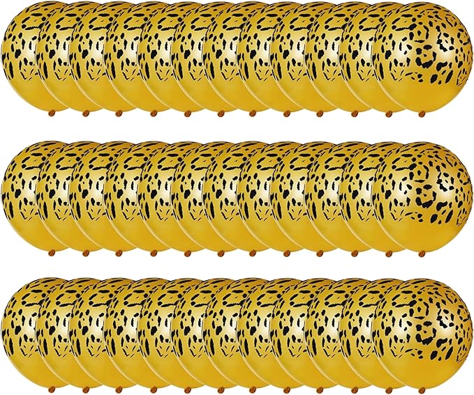 Gejoy 50 Pcs Cheetah Balloons Leopard Print Balloons 12 Inch Spots Latex Leopard Jungle Animal Decorations for Cheetah Zoo Theme Birthday Party Supplies (Gold)