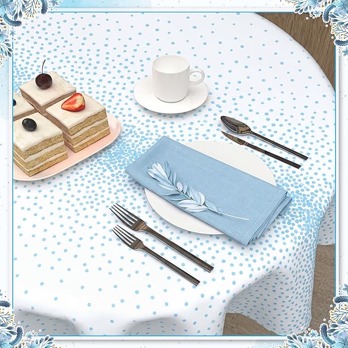 VitalCozy Round Dot Tablecloth 84 Inch Plastic Table Cover Polka Dot Confetti Tablecloths for Easter 2026 Graduation Prom Wedding Birthday Spring Party Supplies(White and Light Blue,3 Pcs)