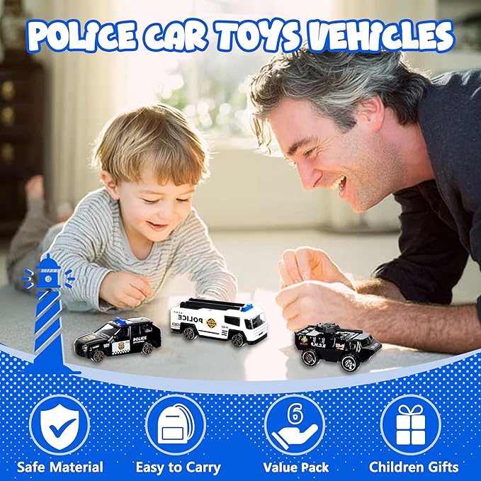 Boys Toys for 3 4 5 6 Years Old,6 Pack Diecast Police Car Toy Set, Mini Alloy Models Toys Car, Mini Vehicles Police Truck, Play Patrol Rescue Vehicle Toy, Boys Birthday Gift
