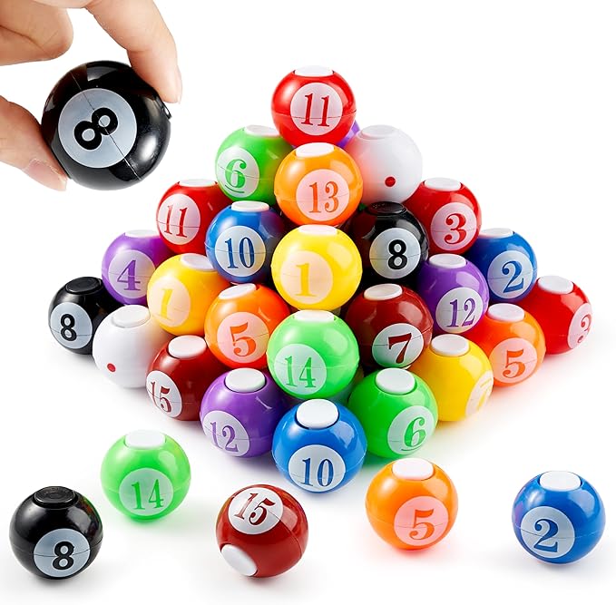 JOYIN 36 Pack 8-Ball Pool Fidget Spinners for Kids, Pool Ball Party Favors, Fidget Toys Bulk, Stress Balls, Easter Egg Fillers Goodie Bag Stuffers for Birthday Party, Treasure Box for Classroom