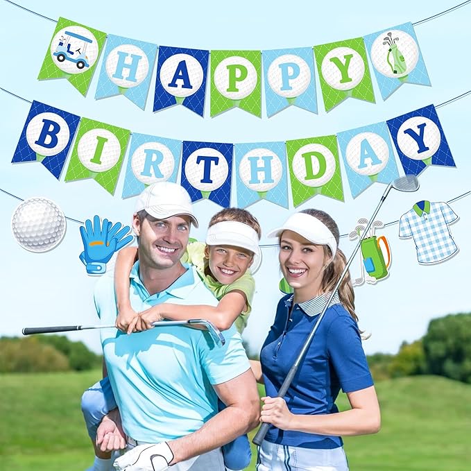 CC HOME 3Pcs Golf Happy Birthday Banner Golf Ball Party Hanging Banner Gym Ball Sports Theme Birthday Bridal Wedding Baby Shower Boys Girls Kids Home Classroom Party Supplies Decoration
