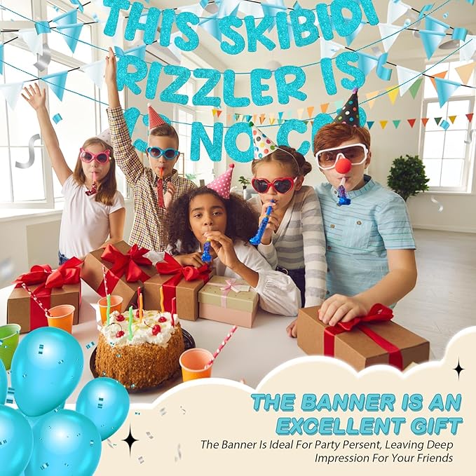 Fulmoon Pre Strung This Skibidi Rizzler Is 13 No Cap Glitter Banner 13th Birthday Party Decorations, Funny Birthday Sign, Party Supplies, Ideas, Gifts(Sky Blue)