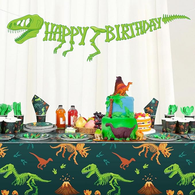 Uiifan 171 Pcs Dinosaur Birthday Decorations Party Supplies with Dinosaur Birthday Plates Paper Cups Table Cloths Napkins Tableware Pack Dino Banner for Dino Theme Party Plates Supplies Decorations