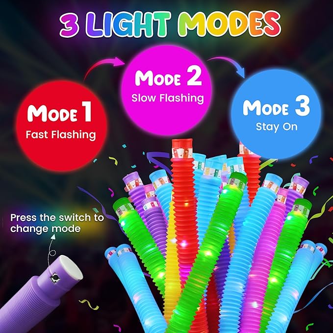 24 Pcs Large Glow Sticks for Kids,Christmas Light Up Pop Tubes Party Favors,Valentine Glow In The Dark Bulk Toys Classroom Supplies,Led Necklace Goodie Bag Stocking Stuffers Decor for Camping Dance