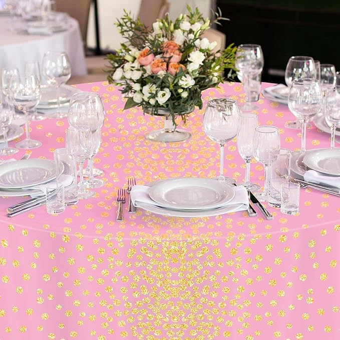 VitalCozy Round Dot Tablecloth 84 Inch Plastic Table Cover Polka Dot Confetti Tablecloths for Easter 2026 Graduation Prom Wedding Birthday Spring Party Supplies(Pink and Gold,3 Pcs)