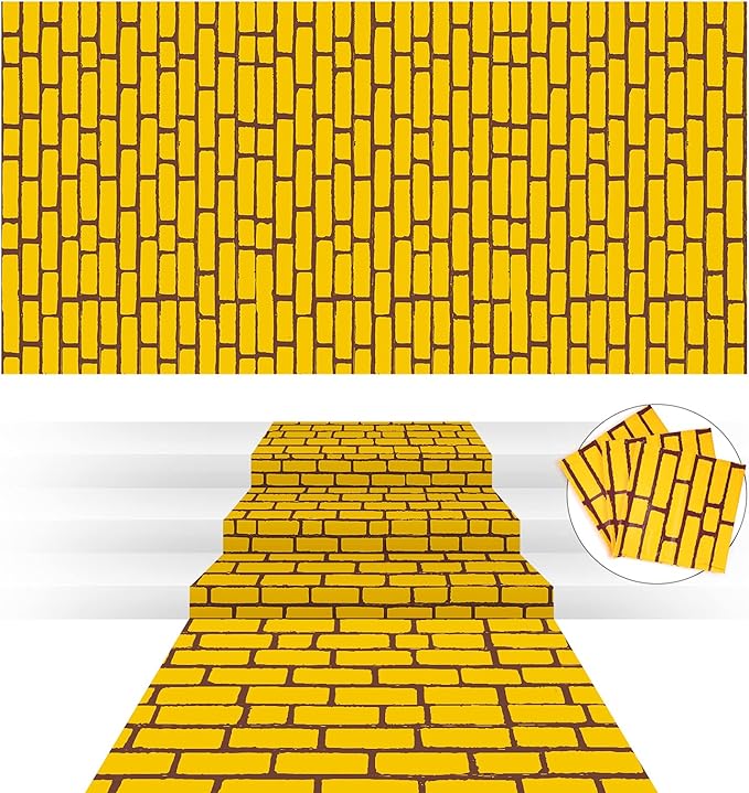 Chuangdi 3 Pieces 4.5 x 9 Feet Yellow Brick Costume Wizard Backdrop Princess Decorations Decal Wall Backdrop Brick Wallpaper for Halloween Wizard Princess Cosplay Decorations Supplies
