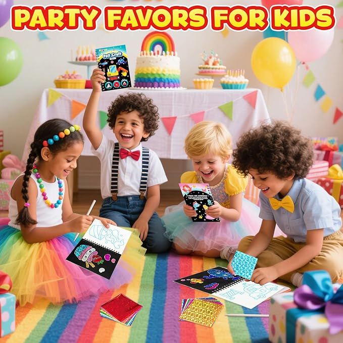FUNNYB&G Foil Art Party Favors for Kids - 24 Pack Foil Art Crafts Kits Coloring Books, Goodie Bag Stuffers Party Favors for Kids 4-8 8-12, Bulk Birthday Classroom Prizes Girls Boys Gifts (Classic)