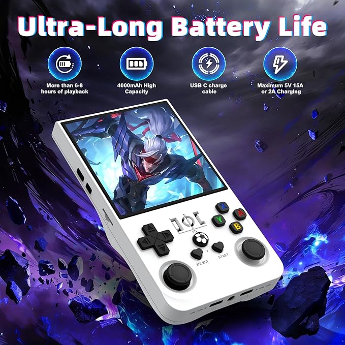 R36MAX Retro Handheld Game Console, Retro Gaming Console with 64G Built-in 18000+ Classic Games, 4.0 Inch 720x720 IPS Screen, Portable Handheld Linux System, 4000mAh Battery (White)