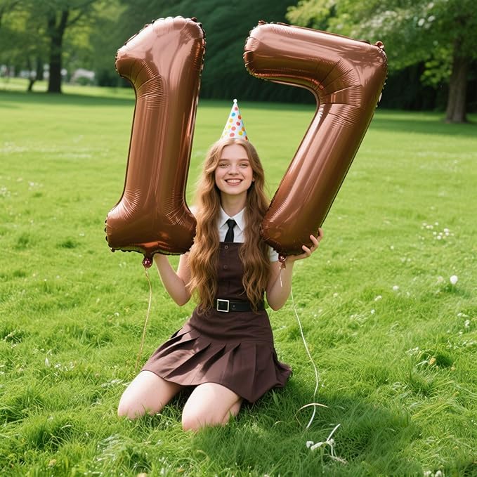 40 Inch Dark Brown Balloon Number 17,Chocolate Jumbo Mylar Foil Helium Balloon for 17th Digital Balloons for Birthday Party,Wedding Anniversary Party Decorations