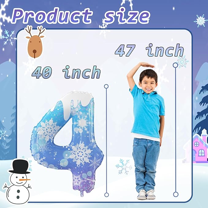 40 Inch Frozen Balloons Number 4 Birthday Balloons Decorations for Girls Birthday Snowflake Themed Party Supplies Winter Party Decorations (Blue Snowflake, number 4)