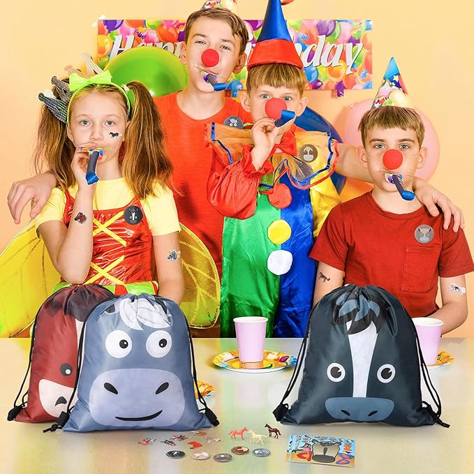 Liliful 114 Pcs Horse Themed Party Favor Supplies with Drawstring Bag Keychain Rubber Wristbands Badges Puzzle Stickers Notepads Soft Pencils Simulated for Horses Party Decoration