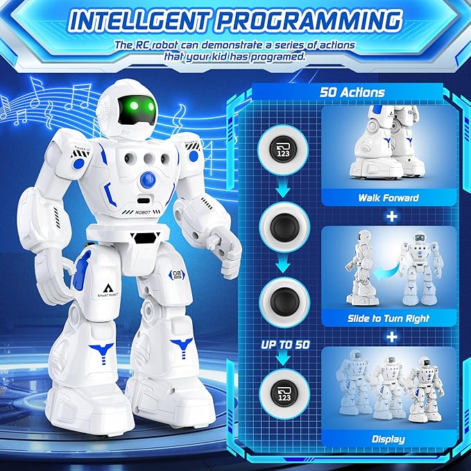 Robot Toys for Kids, Programmable Remote Control Robot with Walking, Sliding, Singing and Dancing, RC Gesture Sensing Control Smart Robots for Age 3-12 3-5 Kids Christmas Birthday