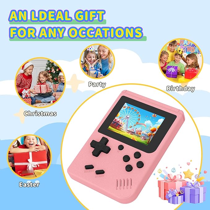 Retro Handheld Games Console Built-in 400 Video Games, Portable Handheld Emulator with 3.0 Inch Screen, Mini Travel Retro Gaming Consle (Pink)