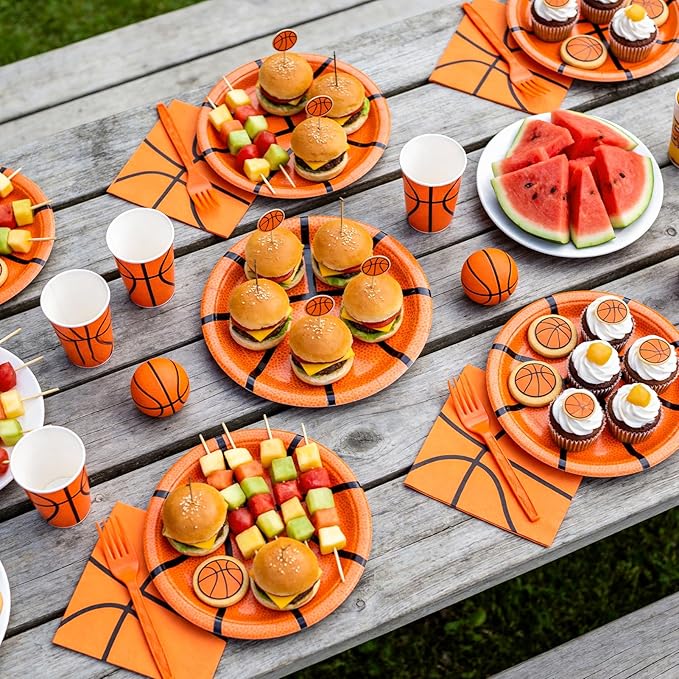 96 Pcs Basketball Party Plates and Napkins Set, Basketball Birthday Party Decorations for Boy Serves 24