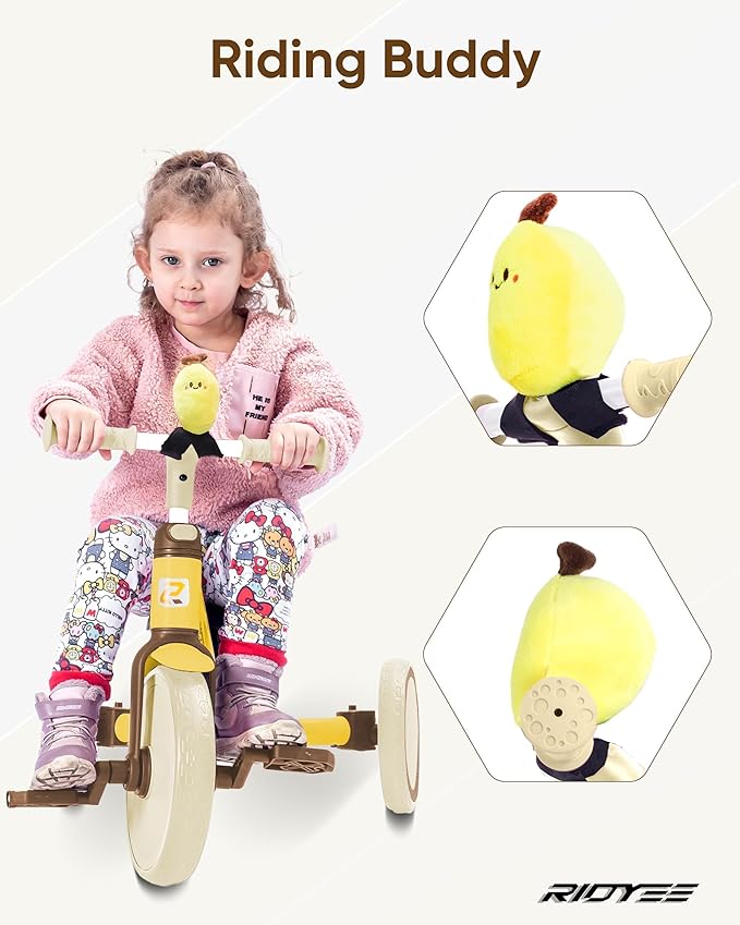 5-in-1 Kids Tricycle for Toddlers 1.5-3, Tool-Free Convertible Kids Push Trike to Balance Bike, Safety Belt, Removable Backrest and Footrest, Ride-On Toy for Boys & Girls, Yellow