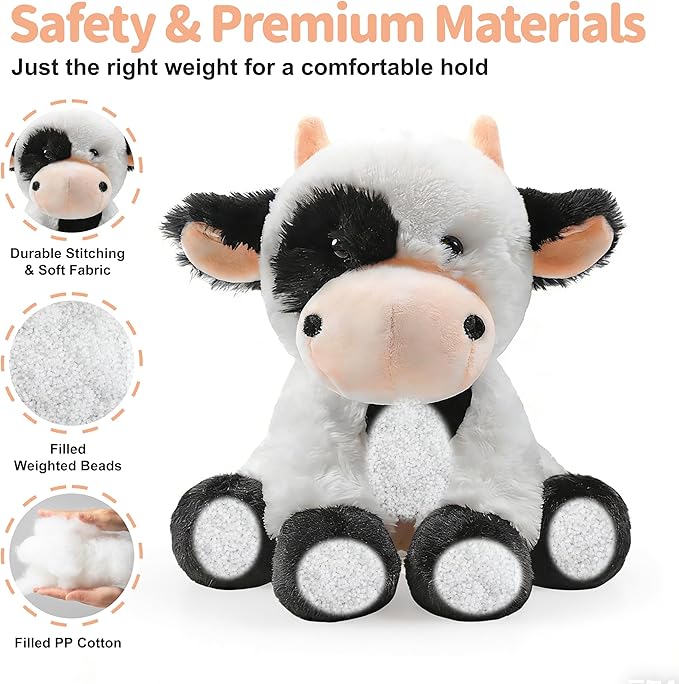 OROZCOR Cow Stuffed Animal, Cute Fluffy Cow Plush 8.5 Inch, Soft Farm Stuffed Cow Plush Toy Gifts for Baby Boys Girls (Cow)