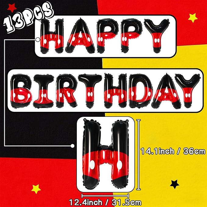 YIIHMEI 1st Mouse Balloons Birthday Decorations Baby Shower Party Supplies Boy Red And Black Foil Balloon Banner 40inch Number