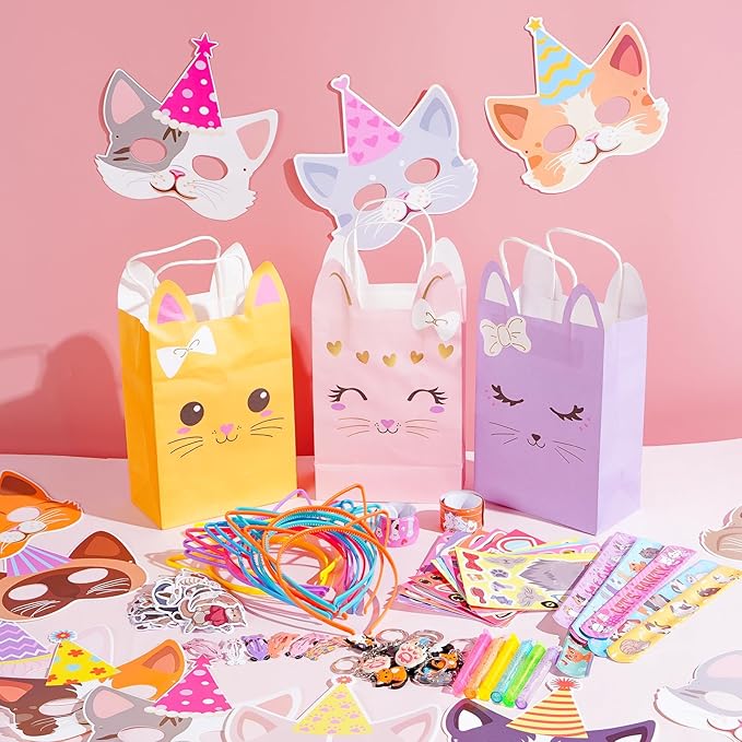 Vanblue 146Pcs Cat Party Favors Themed Birthday Party Decorations for Kids, Cat Party Supplies Goodie Bag Stuffers Fillers,Pet Headband Gifts Bags