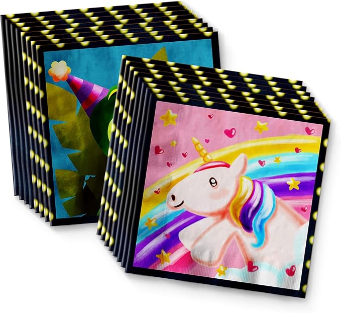 Unicorns & Dinos Joint Birthday Party Supplies Set Plates Napkins Cups Tableware Kit for 16