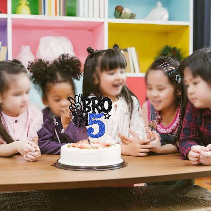 1 PCS Brother I'm 5 Cake Topper Glitter Star Happy 5th Birthday Cake Pick Bro I'm 5 Cake Decoration It's My 5th Birthday Decorations for Boys Cheers to 5 Years Old Birthday Party Supplies Blue