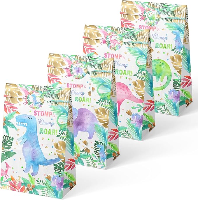 Girls Dinosaur Birthday Party Favors, Pink Dino Theme Party Supplies (Dinosaur Bags)