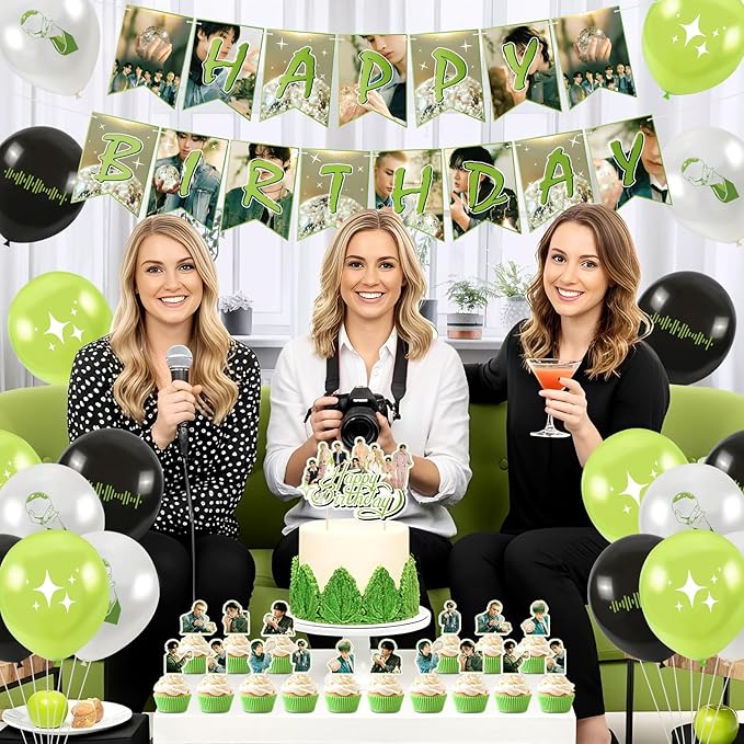 Birthday Party Supplies,MeiYiYou Birthday Decorations Set - Banners,Cake Toppers,21PCS Cupcake Toppers Perfect for Boys and Girls(Green)