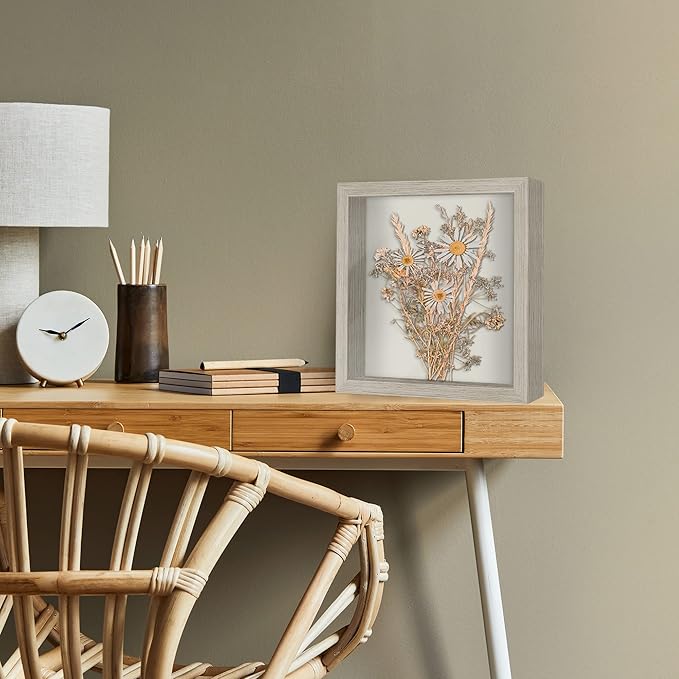Americanflat 11x11 Shadow Box Frame with Shatter-Resistant Glass - Silhouette Collection - Large Shadow Box Display Case for Tabletop and Wall Display - Driftwood with Soft Felt Back