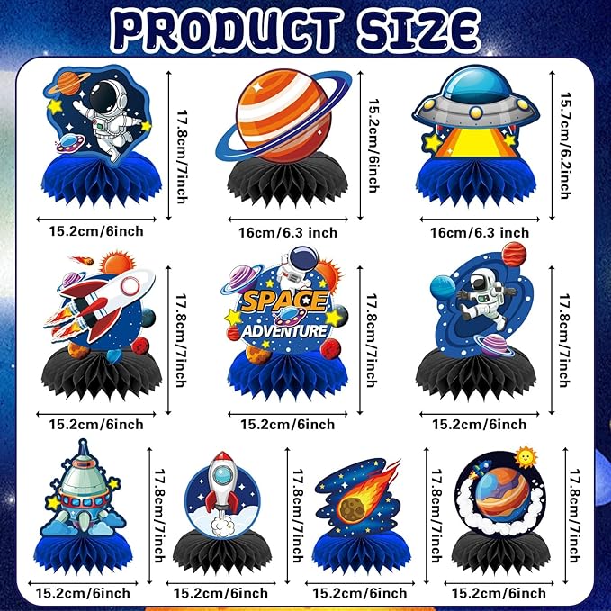 10 Pcs Space Party Decorations,Double Sided Space Centerpieces Space Party Favors for Birthday Home Outside Space Planet Themed Supplies