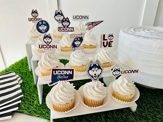 UConn Cupcake Topper Party Supplies for University of Connecticut Football, Birthday, Graduation Party Decorations (24 Pieces) (UCONN Huskies)