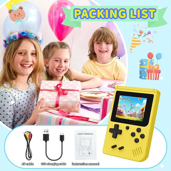 Retro Gaming Console, Portable Video Game Console with 3.0 inch IPS Screen and Preloaded 400 Classic Video Games, Mini Retro Handheld Game Console (Yellow)