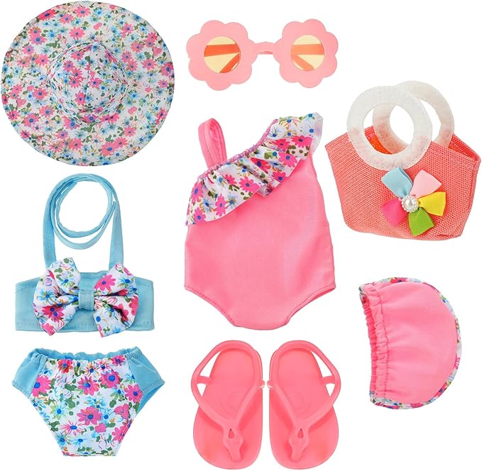 Kajaia 8 Pcs Doll Clothes 18 Inch Doll Clothes and Accessories Dress Flip Flops Hat Outfit Swimsuit Accessories for 18 Inch(Swimsuit)