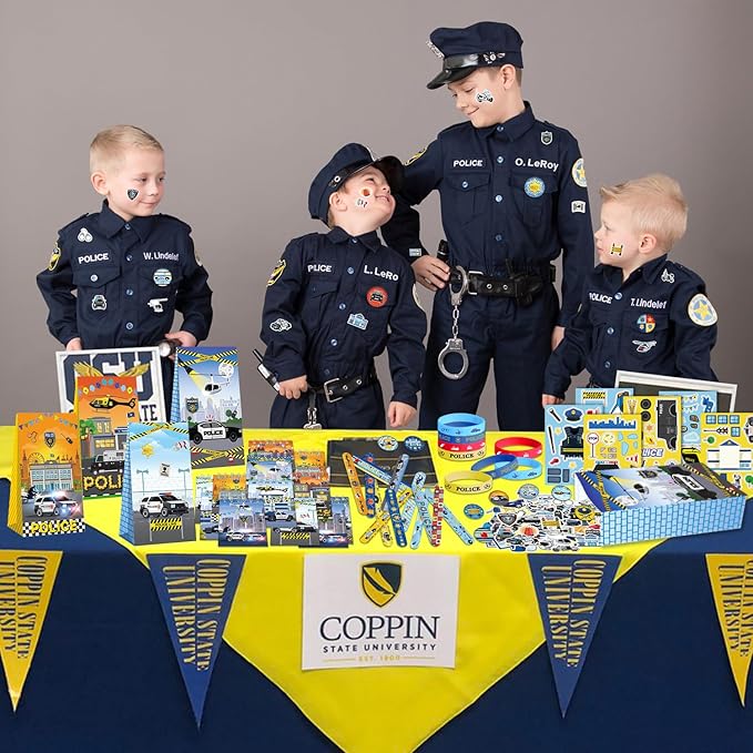 Police Party Favour Supplies including Police Gift Bags, Stickers, Badges, Wristbands for Police Theme Birthday Party
