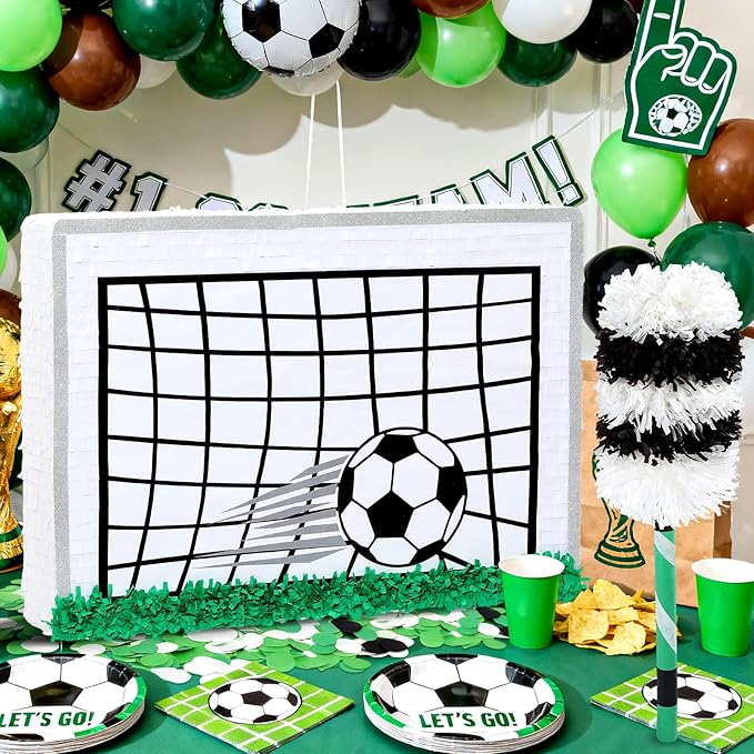Large Soccer Ball Piñata-Soccer Party decoration Pinata with Blindfold Bat for Kids Sports Themed Birthday Party Supplies