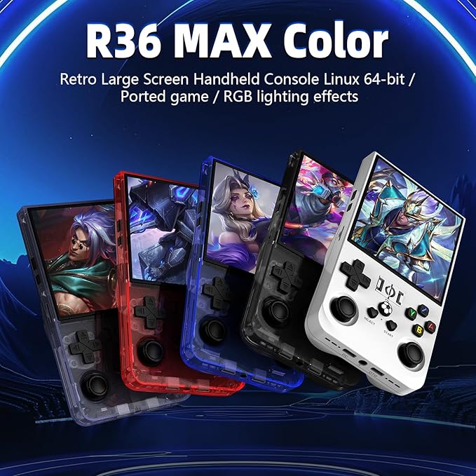 R36MAX Retro Handheld Game Console, 4.0 Inch IPS Screen, 64GB Memory, Portable Arcade Video Gaming Console Gift for Adults, Pearl White