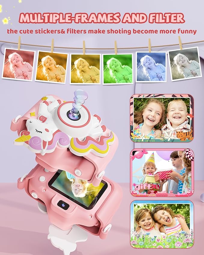 Kikapabi Unicorn Kids Camera Toys for Girls Boys Age 3-8, Christmas Birthday Gifts for Girls Age 3 4 5 6 7 8, Digital Camera with Silicon Cute Cover for Kids, Toddler Camera for Kids with 32G SD Card