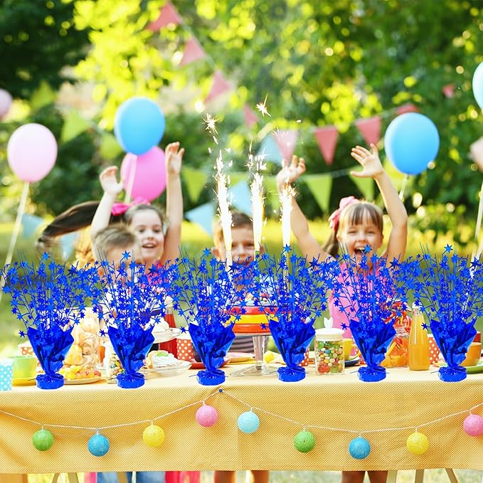 6 Pcs Metallic Foil Star Burst Table Centerpieces Patriotic Decoration for Wedding Birthday Graduation Veteran Day Memorial Day Holiday Party Supplies（Blue)