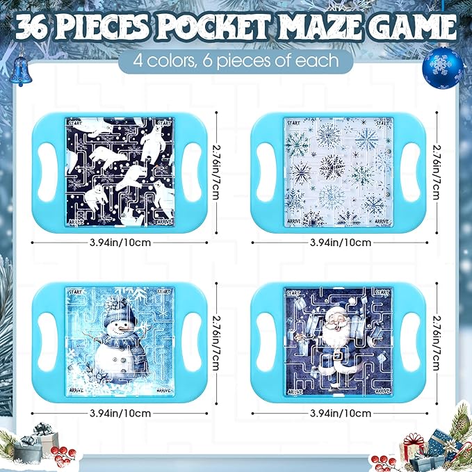 36 Pcs Mini Maze Puzzle Bulk for Kids Small Maze Cubes Game Educational Handheld Puzzle Travel Games Classroom Exchange Gifts for Students Adult(Winter)