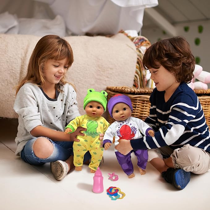 Soft Body Baby Doll with Accessories & 4 Sets of Animal Outfits, Realistic Baby Doll with Clothes & Toys, 14 Inch Baby Doll Play Set Wardrobe Closet, Baby Dolls for Girls, Gift for 3 4 5 Year Old