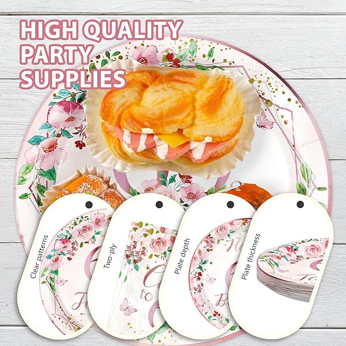 96Pcs 60th Birthday Decorations for Women Floral 60th Birthday Party Plates and Napkins Disposable Rose Gold 60 Fabulous Tableware Sets for Women 60 Years Old Party Supplies Serves 24