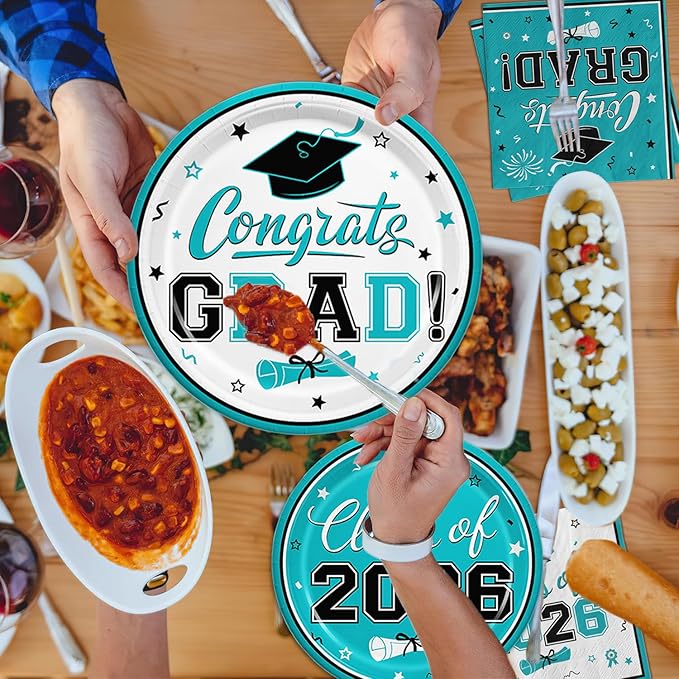 Graduation Teal Party Supplies Kit, Graduation Decorations 2026, Dinner Plates Dessert Plates and Napkins for Congrats Grad Party Decorations, Serves 50