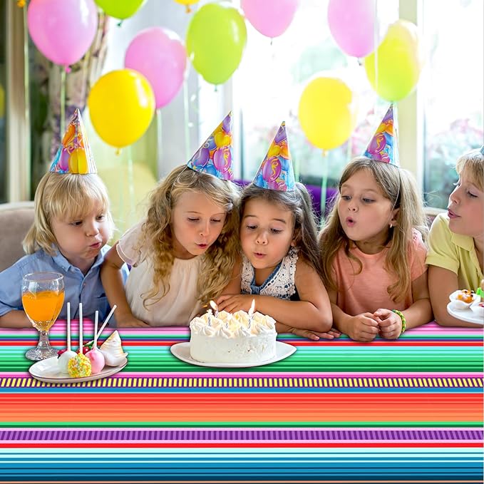 3 Pack Disposable Plastic Mexican Serape Tablecloths, 54 x 108 Inch Mexican Striped Party Table Cover for Mexican Wedding Birthday Party Decorations Outdoor Indoor Party Supplies
